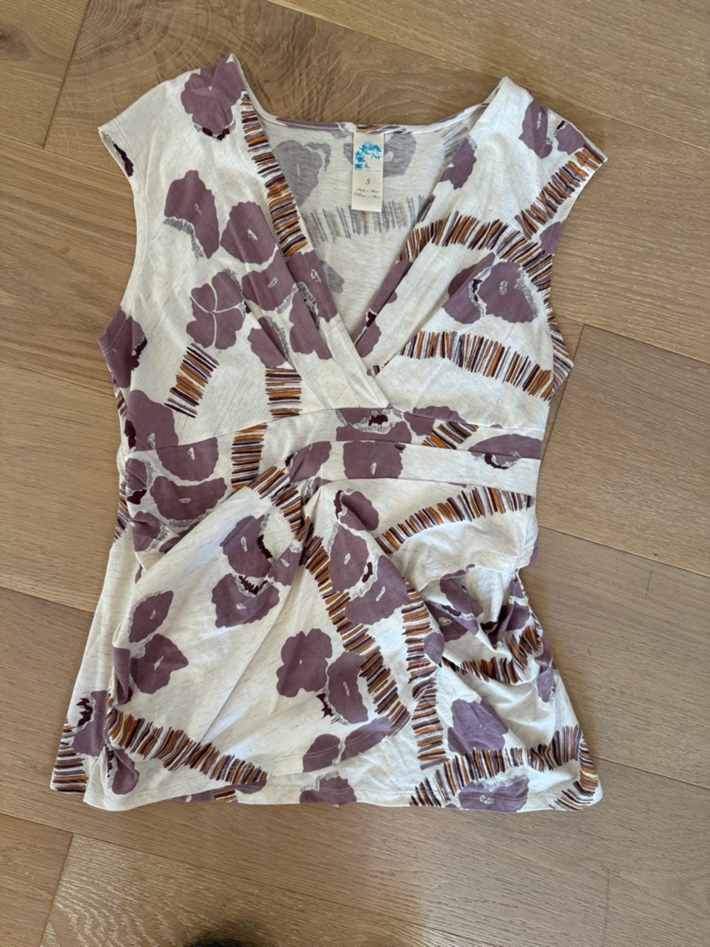 Anthropologie Sleeveless V-Neck Women’s Off-White Top in Floral Mauve size S